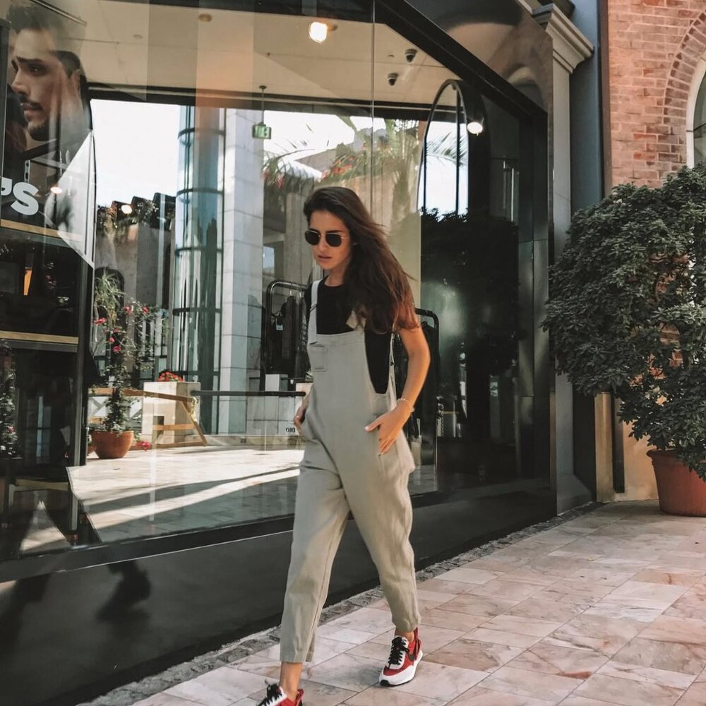Oak + Fort sage green overalls